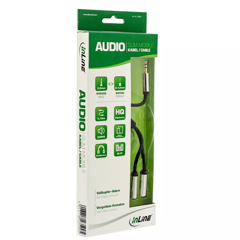 InLine Slim Audio Y-Cable 3.5mm kištukas / 2x lizdas 0,15 m