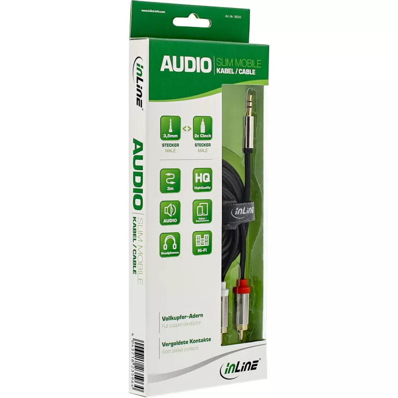 InLine Slim Audio kabelis 3,5 mm lizdas / 2x RCA kištukas 10 m