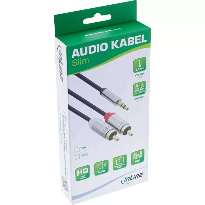 Audio kabelis 3,5 mm lizdas / 2x RCA lizdai 5 m InLine 99245