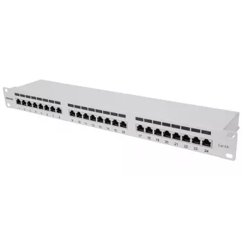 Intellinet skydinis pataisymo skydas, Cat6a, FTP, 24 prievadai, 1U, ekranuotas, 90° viršutinis lizdas, pilka