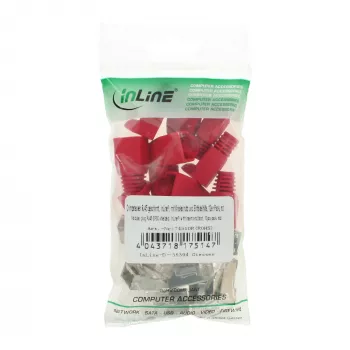 InLine Crimp Connector RJ45 8P8C ekranuotas su vielos įvedikliu ir lenkimo apsauga, raudonas