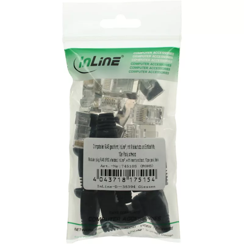InLine RJ45 8P8C užspaudžiama jungtis su ekranavimu, sriegimo pagalba ir lenkimo apsauga, juoda