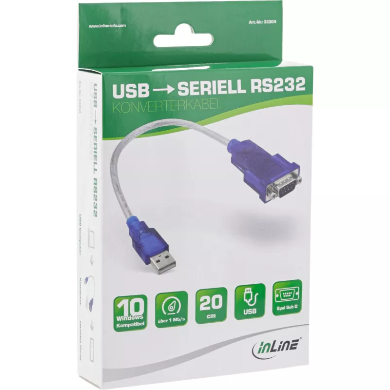 InLine USB į RS-232 adapterio laidas USB A (vyriškas) / DB9 (vyriškas) ~0,2 m