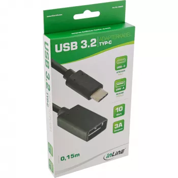 InLine USB 3.2 Gen.1x2 adapterio kabelis, USB-C (vyriškas) / USB-A (moteriška), juodas, 0,15 m