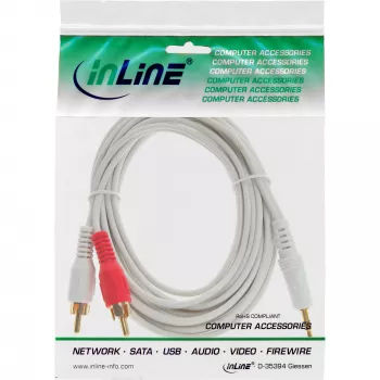 InLine garso kabelis 2x RCA patinas / 3,5 mm patinas stereo baltas/auksinis 3 m