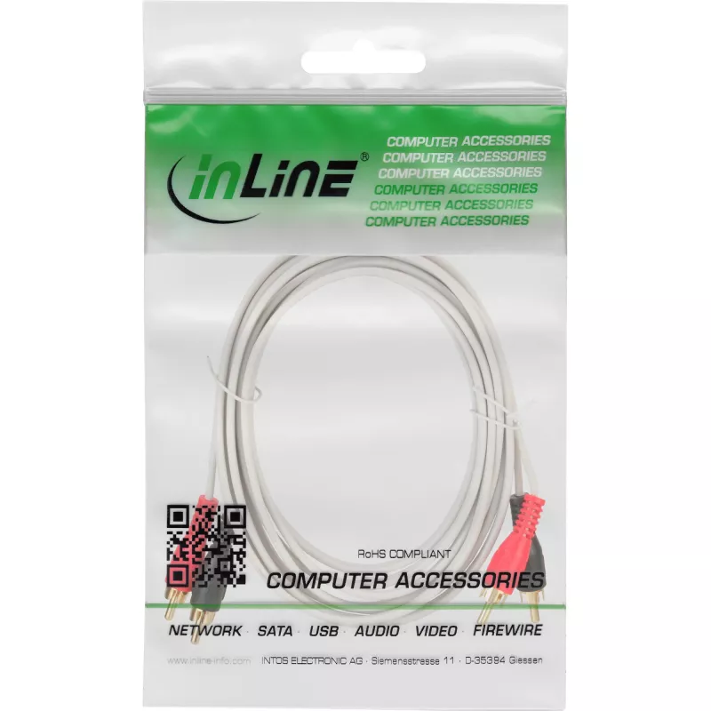 InLine Audio kabelis 2x RCA vyras-į-vyrą baltas/auksinis 2m