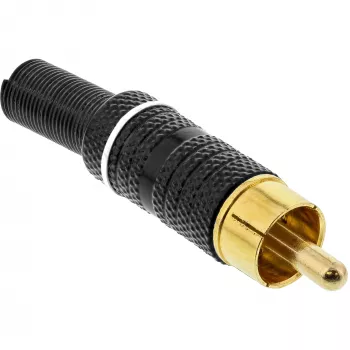 InLine RCA kištukas litavimui, juodas metalinis su baltu žiedu, 6 mm kabeliui