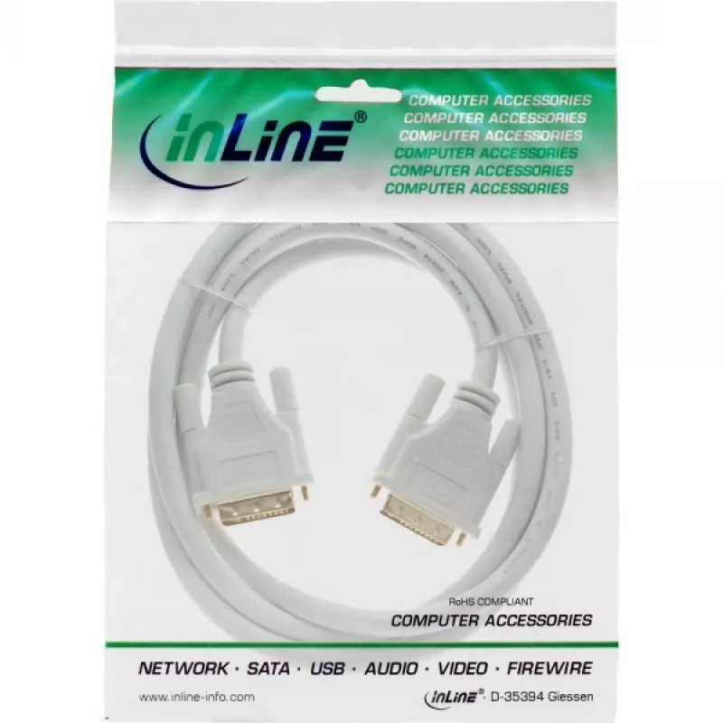 InLine DVI-D kabelis 24+1 kištukas / kištukas DVI Dual Link baltas/auksuotas 3 m