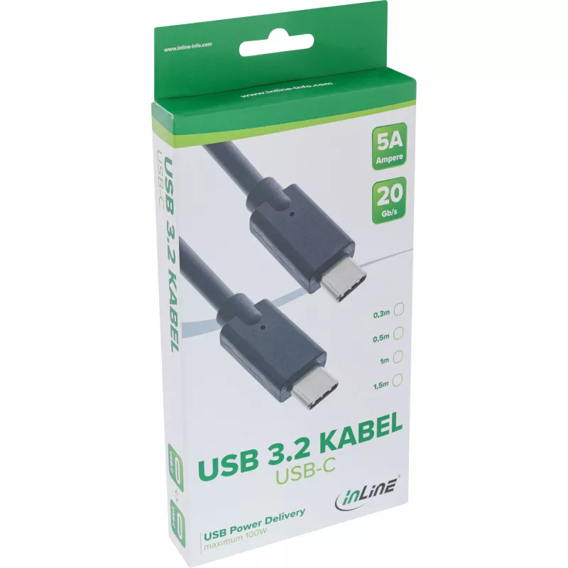 InLine USB 3.2 Gen.2x2 laidas USB-C kištukas/kištukas 0,3 m 20 Gbit/s juodas