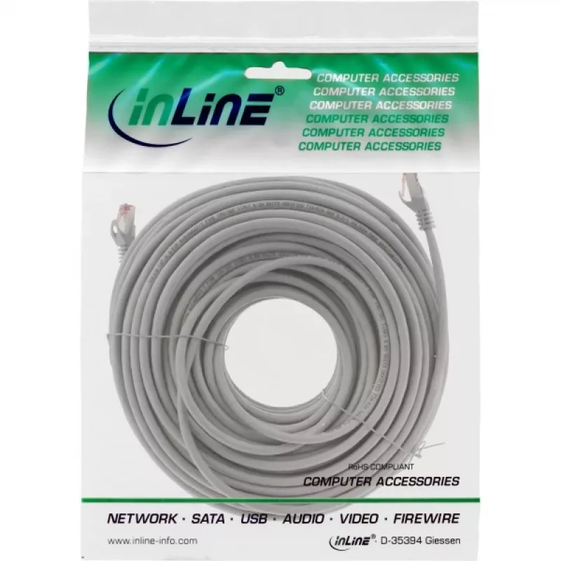 InLine Patch Laidas S/FTP PiMF Kat.6 250MHz varis halogenų neturintis pilkas 50m