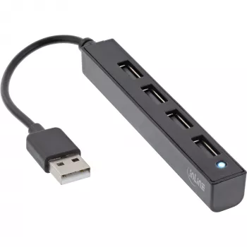 InLine USB 2.0 4 prievadų šakotuvas, USB-A kištukas į 4x USB-A lizdus, kabelis 15 cm