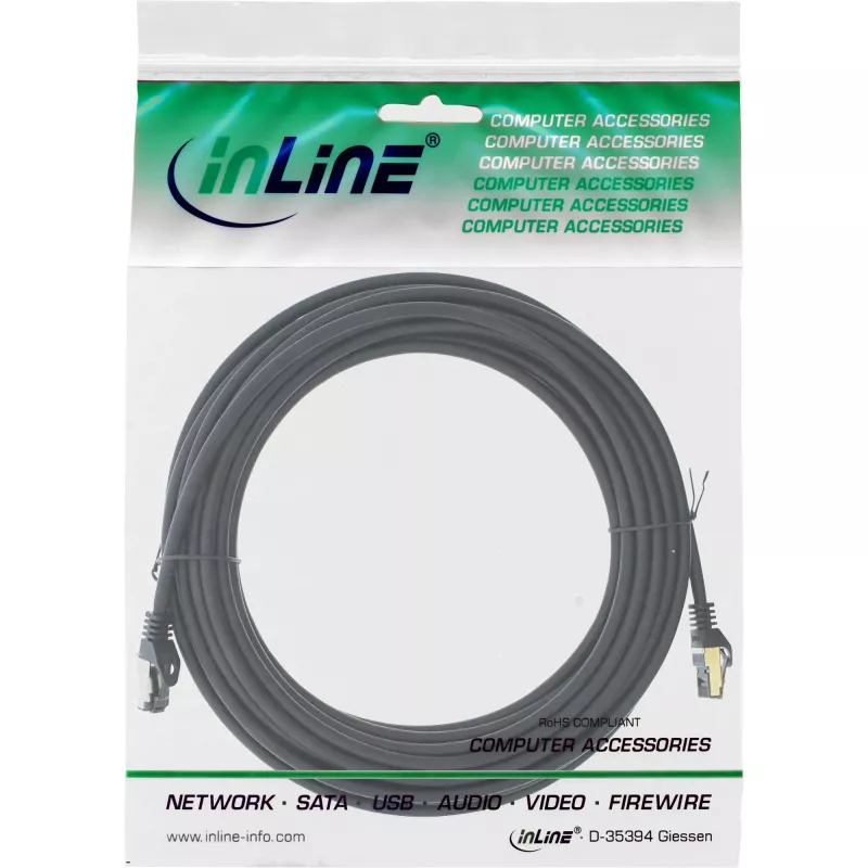 InLine Patch Laidas S/FTP PiMF Cat.8.1 halogen-free 2000MHz juodas, 15m
