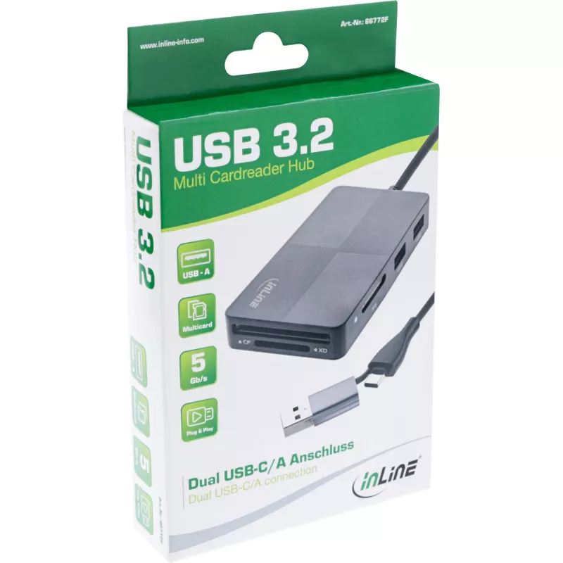 InLine 66772F kelių kortelių skaitytuvas USB 3.2 pilkas