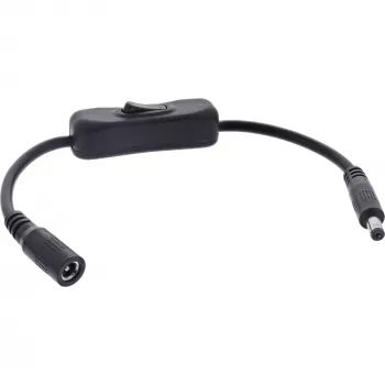 InLine 26906B trumpas DC ilginimo kabelis su jungikliu, 5.5x2.1 mm, AWG 18, juodas, 0,20 m