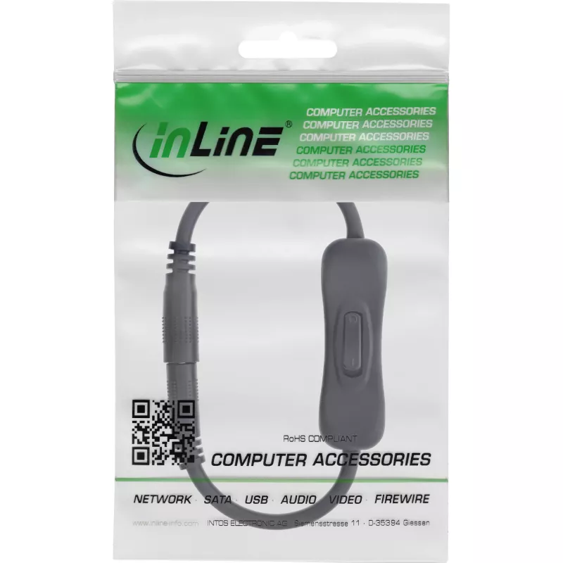 InLine 26906C DC ilginimo laidas su jungikliu, DC kištukas/lizdas 4.0x1.7mm, AWG 18, juodas, 0,20m
