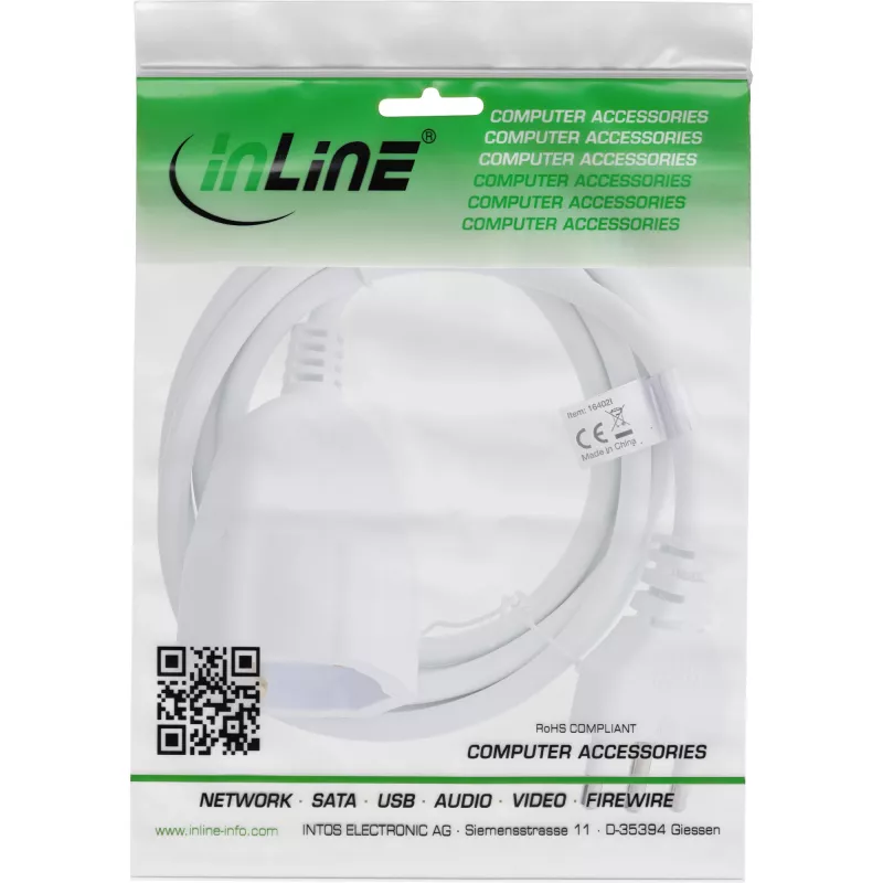 InLine 16402I maitinimo ilgintuvas 2 m 1 kištukinis lizdas Baltas
