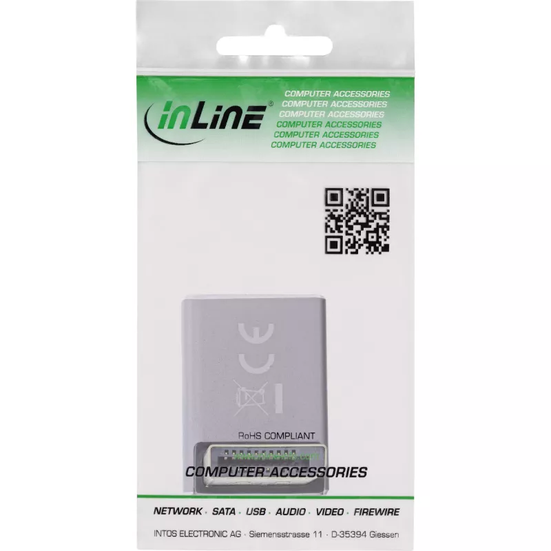 InLine 17291G adapter DisplayPort 1.4 (kištukas į lizdą, 90° viršus) pilka/juoda