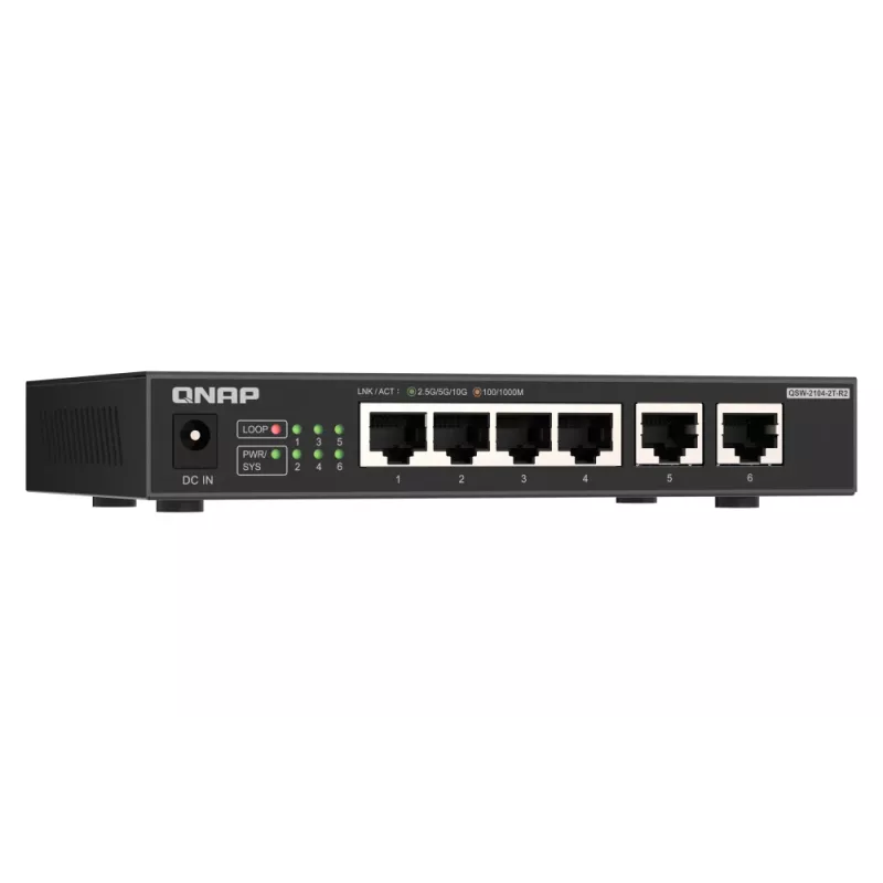 QNAP QSW-2104-2T-R2 tinklo jungiklis nevaldomas 10G Ethernet (100/1000/10000) stalinis juodas