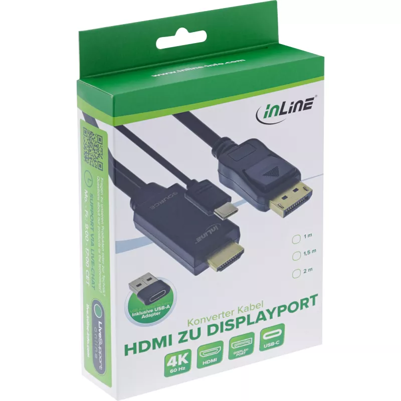 InLine 17161I aktyvus vaizdo keitiklis HDMI į DisplayPort 3840x2160 1 m