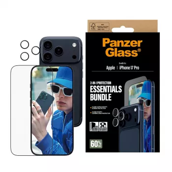 PanzerGlass 2-in-1 Essentials Bundle iPhone 17 Pro – Apsauginis stiklas ekranui ir objektyvams