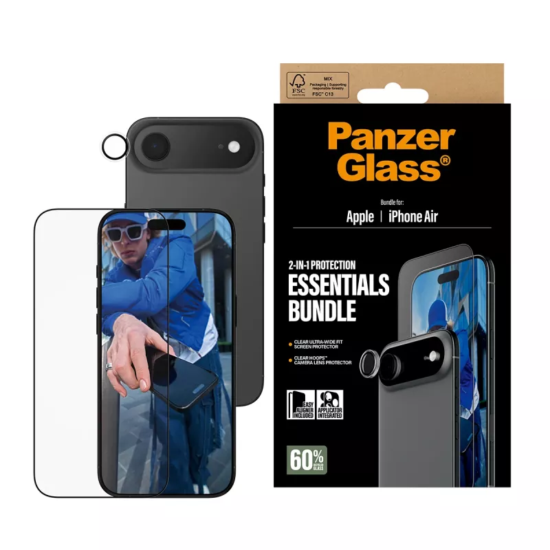 PanzerGlass 2-in-1 Essentials Bundle iPhone Air - apsauginis stiklas ekranui ir objektyvams