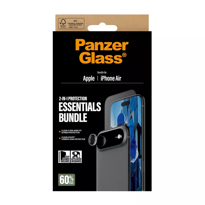 PanzerGlass 2-in-1 Essentials Bundle iPhone Air - apsauginis stiklas ekranui ir objektyvams