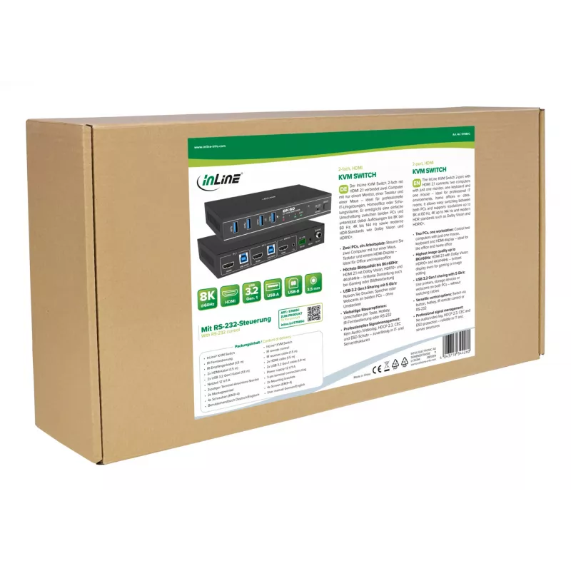 InLine 57885C KVM jungiklis 2 prievadų HDMI 2.1 8K@60Hz