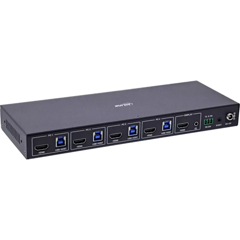 InLine 57885D KVM jungiklis 4 prievadų HDMI 2.1 8K 60Hz montavimui į stelažą, juodas