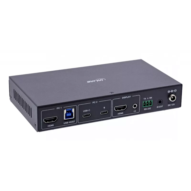 InLine 57885E KVM jungiklis HDMI/USB-C 2 prievadai 4K@60Hz montavimui į stelažą Juodas