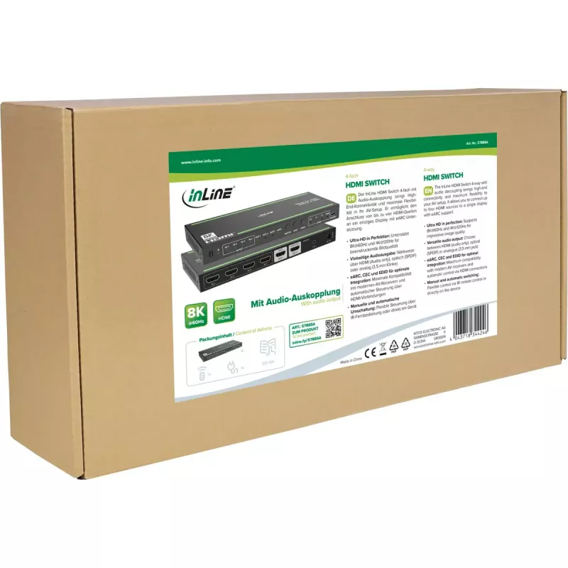 InLine 57885A HDMI jungiklis 4 įėjimai, 8K@60Hz, su garso išskyrimu