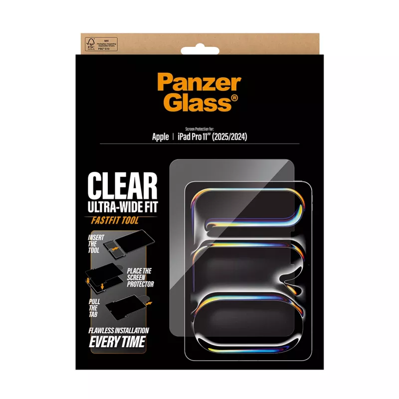 Apsauginis stiklas iPad Pro 11 colių (2024–2025) PanzerGlass – Ultra-Wide Fit, FastFit įrankis