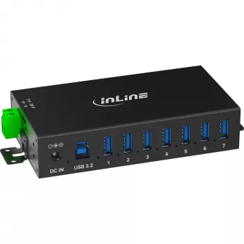 InLine 35396B pramoninis USB 3.2 Gen 1 šakotuvas, 7 prievadai, aliuminio korpusas, juodas