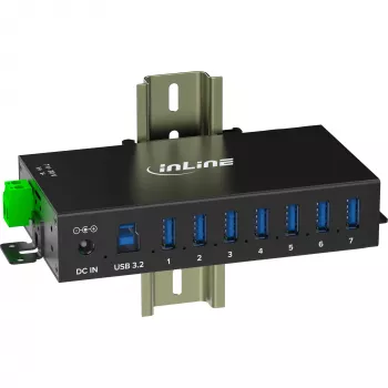 InLine 35396B pramoninis USB 3.2 Gen 1 šakotuvas, 7 prievadai, aliuminio korpusas, juodas