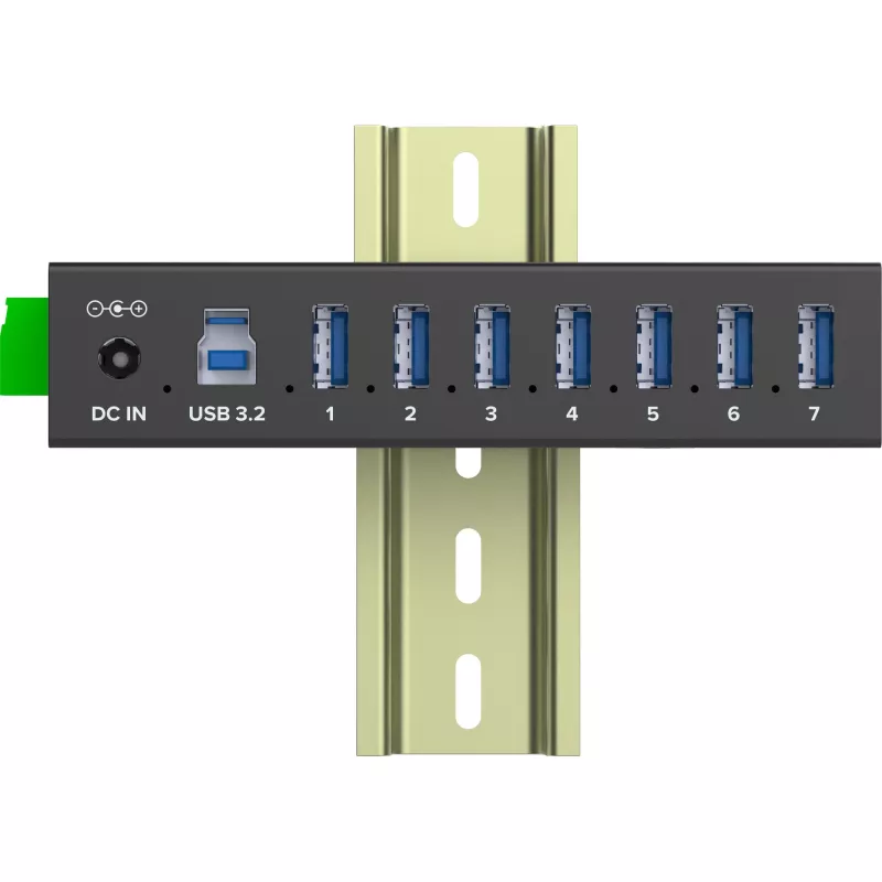 InLine 35396B pramoninis USB 3.2 Gen 1 šakotuvas, 7 prievadai, aliuminio korpusas, juodas