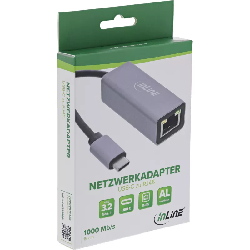 InLine 33380Q RJ-45 adapteris USB Type-C vyriškas 1 Gbit/s pilkas
