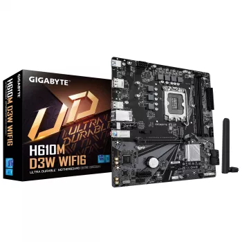 GIGABYTE H610M D3W WIFI6 pagrindinė plokštė – palaiko 14-os kartos Intel Core procesorius, 5+1+1 VRM, iki 5600 MHz DDR4, 1xPCIe 3.0 M.2, Wi-Fi 6, 1GbE LAN, USB 3.2 Gen 1