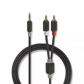 Garso kabelis Nedis CABW22200AT10 1 m, 3,5 mm – 2x RCA, antracito spalvos
