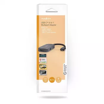 USB šakotuvas Nedis CCGB64230GY01 Type-C 5000 Mbit/s Pilka
