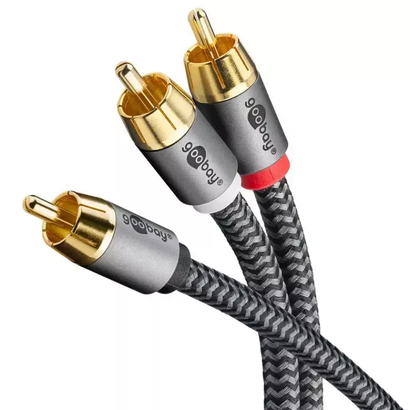 Garso kabelis WENTRONIC Goobay 65300 — 2 m, 2×RCA (male) – RCA (male), variniai laidai, auksuoti kontaktai, magnetinis ekranavimas