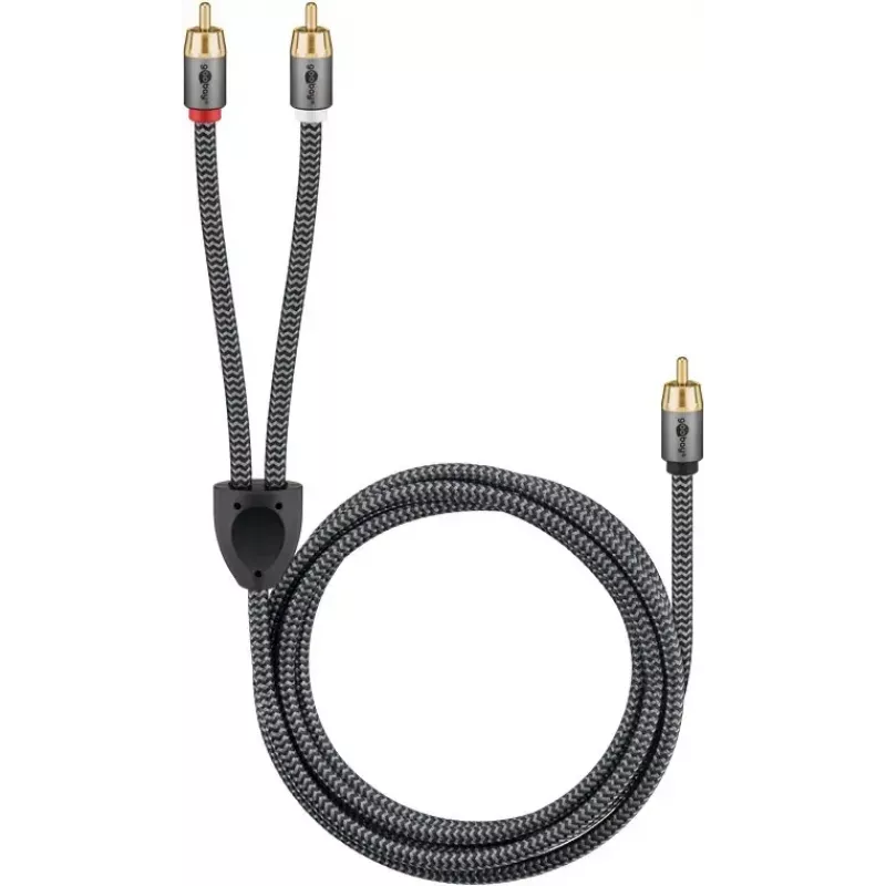 Garso kabelis WENTRONIC Goobay 65300 — 2 m, 2×RCA (male) – RCA (male), variniai laidai, auksuoti kontaktai, magnetinis ekranavimas