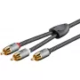 Garso kabelis WENTRONIC Goobay 65300 — 2 m, 2×RCA (male) – RCA (male), variniai laidai, auksuoti kontaktai, magnetinis ekranavimas