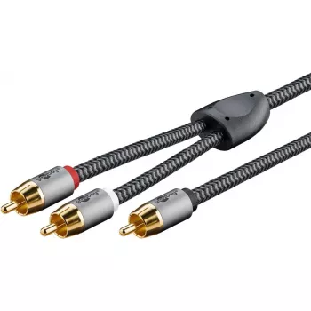 Audio kabelis WENTRONIC Goobay 65301 — 3 m, 2×RCA į RCA, variniai laidai, paauksuoti kontaktai, magnetinis ekranavimas