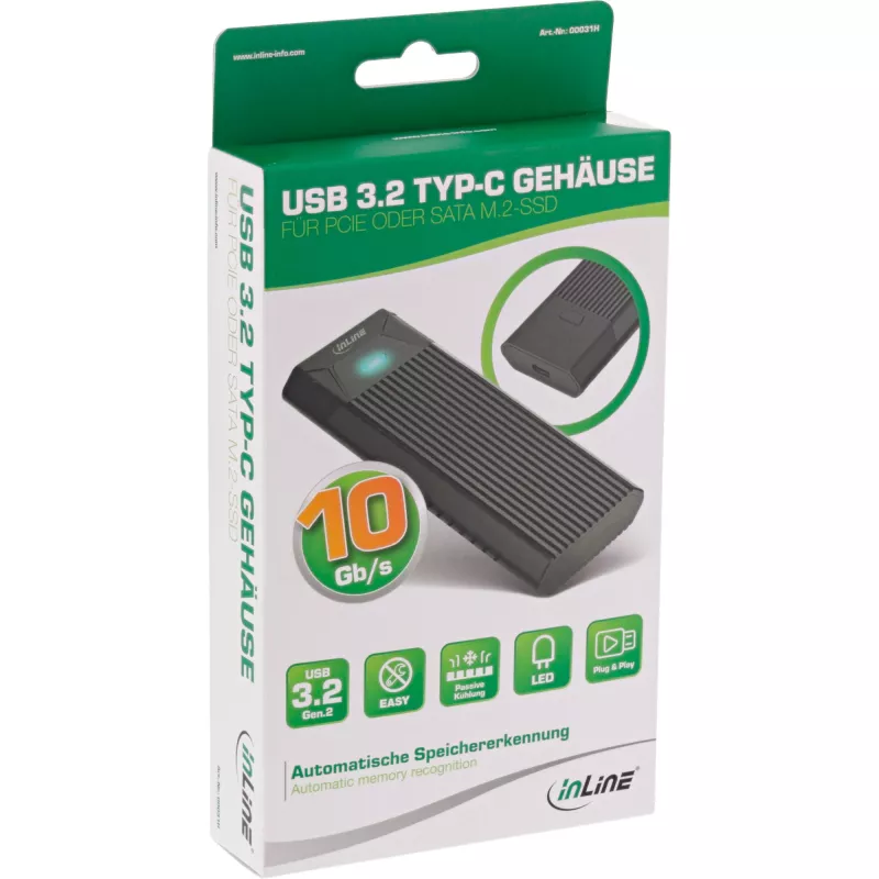 InLine USB3.2 Gen.2 USB-C į M.2 SSD (PCIe NVMe ir SATA) dėklas
