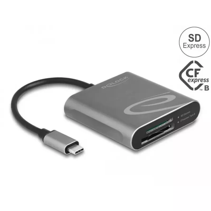 Kortelių skaitytuvas DeLOCK 91000 USB 3.2 Gen 2 Type-C pilka CFexpress SD