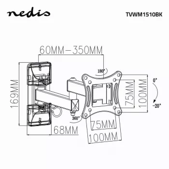TV laikiklis Nedis TVWM1510BK 68,6 cm 27 colių juodas 15 kg