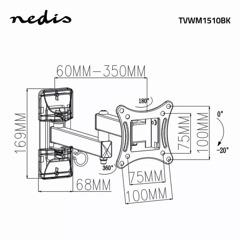 TV laikiklis Nedis TVWM1510BK 68,6 cm 27 colių juodas 15 kg