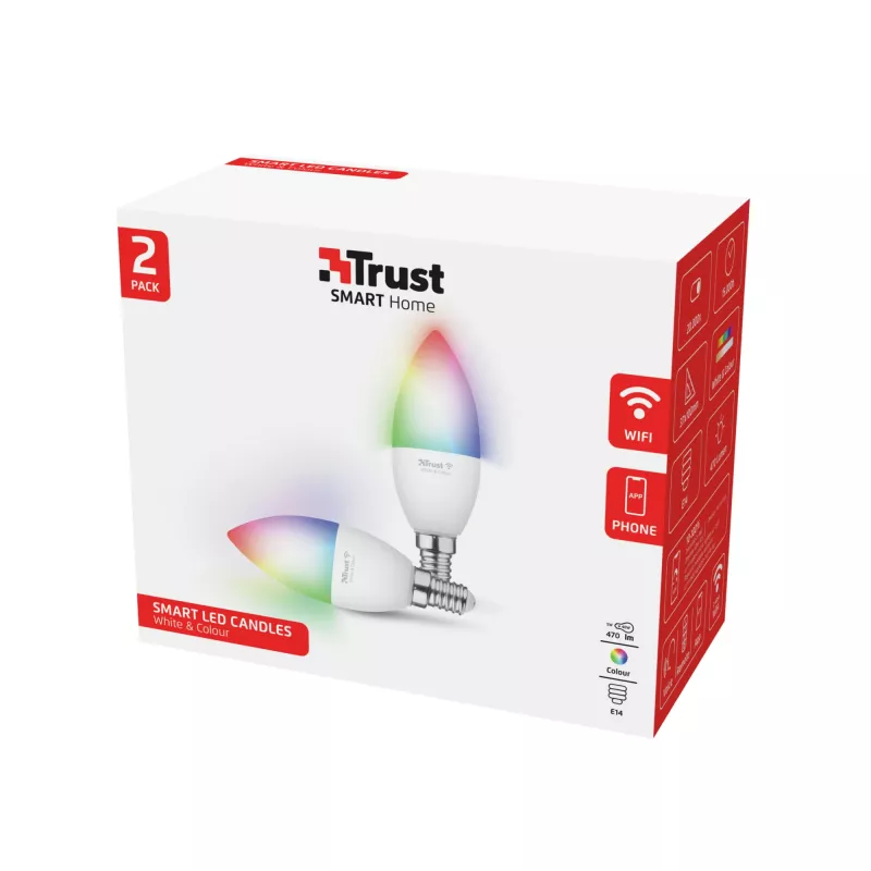 Išmanioji lemputė TRUST 71293 – Wi-Fi balta, E14, 37×100 mm, 2 vnt. pakuotė