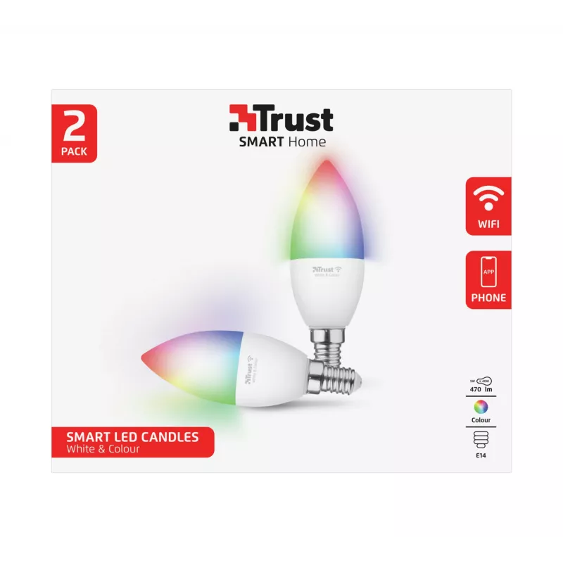 Išmanioji lemputė TRUST 71293 – Wi-Fi balta, E14, 37×100 mm, 2 vnt. pakuotė