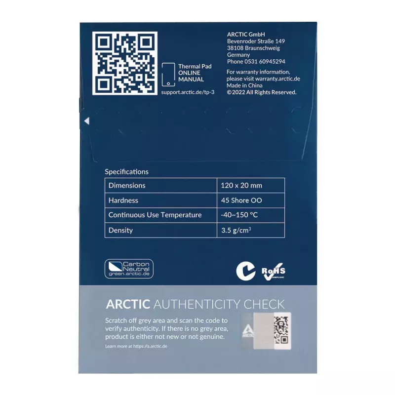 ARCTIC TP-3 Premium Performance terminė pagalvėlė 120 x 20 mm, 0,5 mm