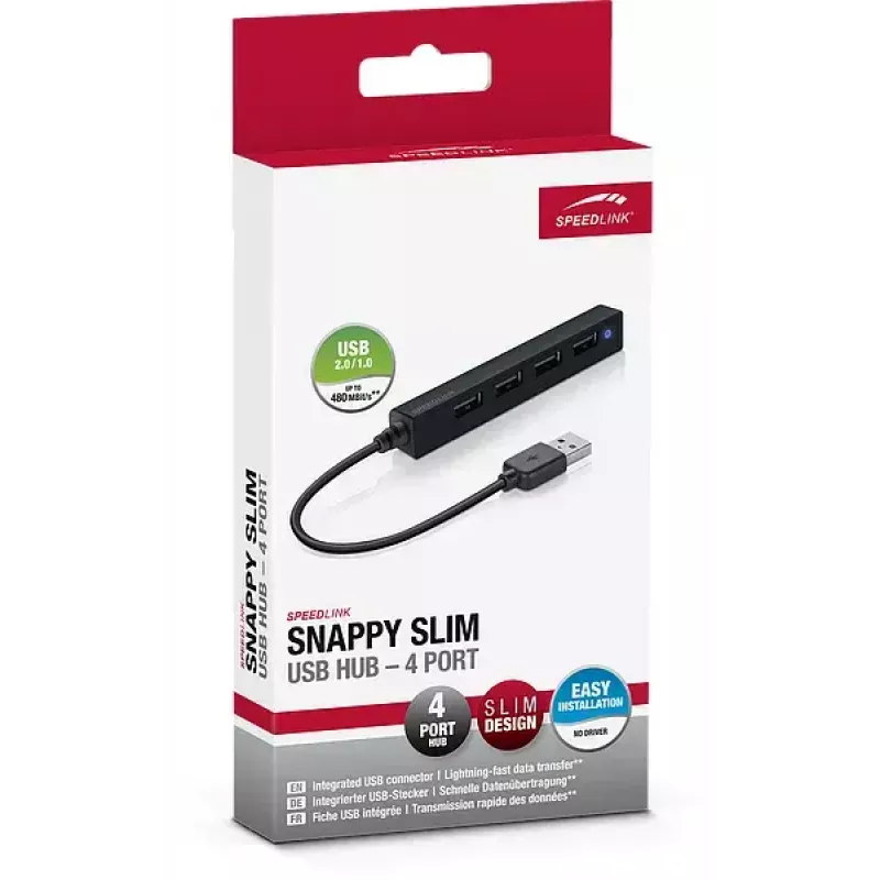USB centras SPEEDLINK SNAPPY SLIM 4 prievadai USB 2.0 480 Mbit/s Juoda